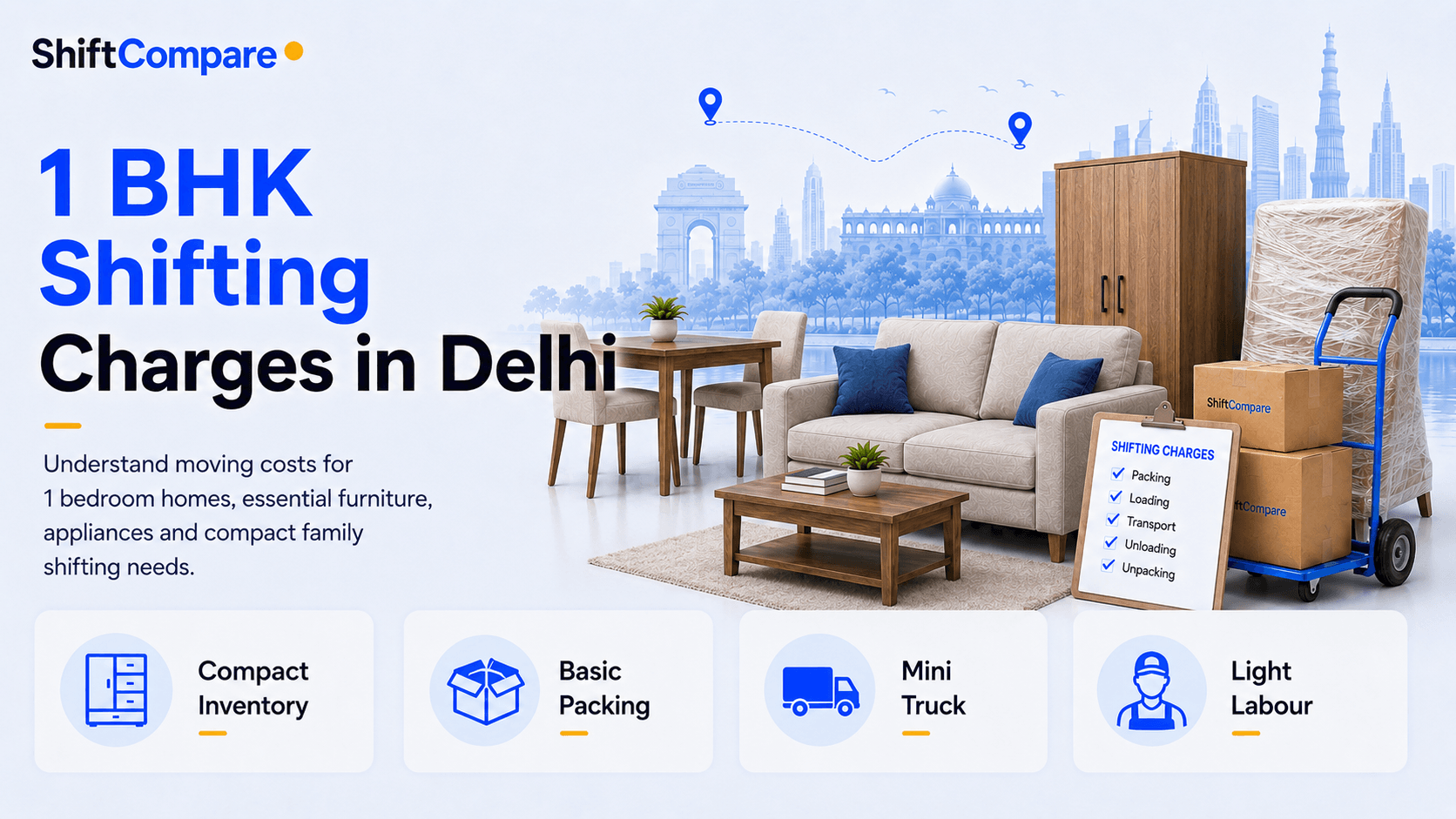 1 BHK shifting charges in Delhi for compact flats, barsati homes and stair access